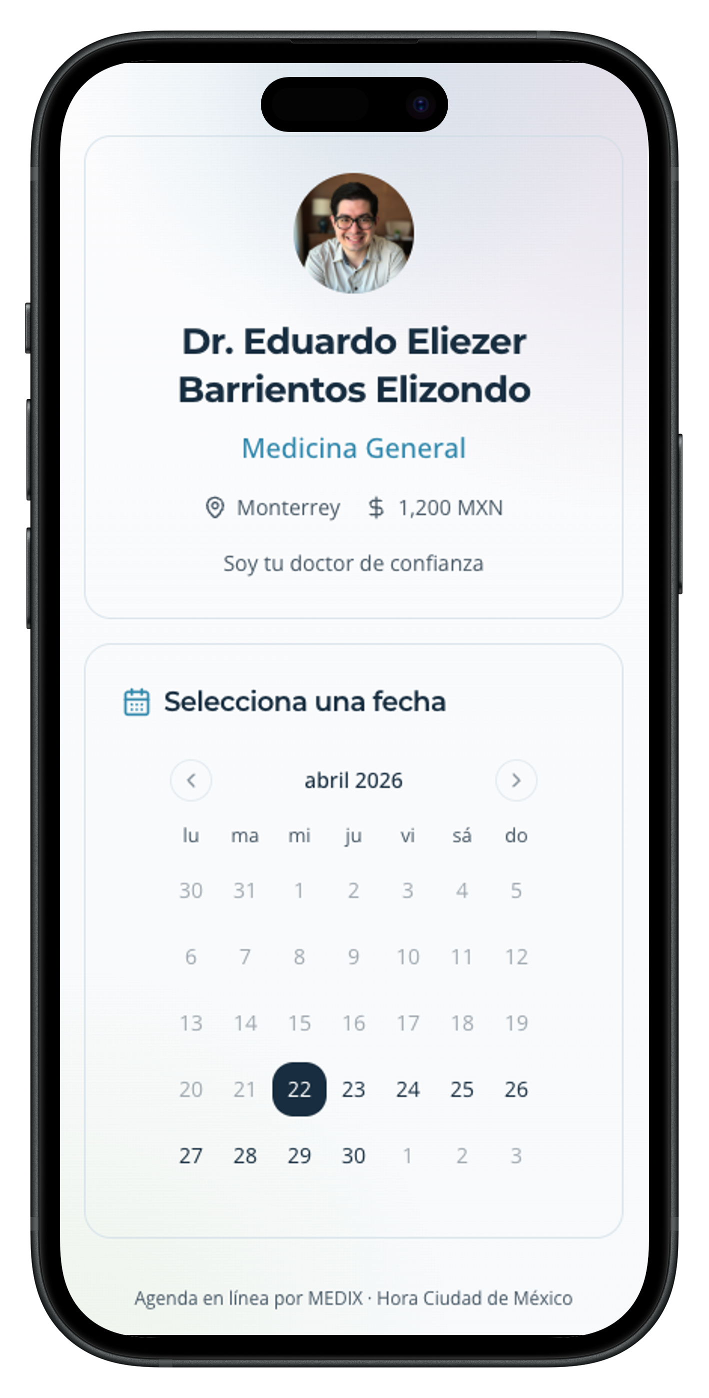 Recordatorio de cita medica enviado por MEDIX